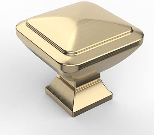 Asidrama 10 Pack 1-1/4 inch Brushed Brass Kitchen Cabinet Knobs Gold Dresser Knobs Drawer Knobs Cabinet Hardware Zinc Knobs for Dresser Drawers