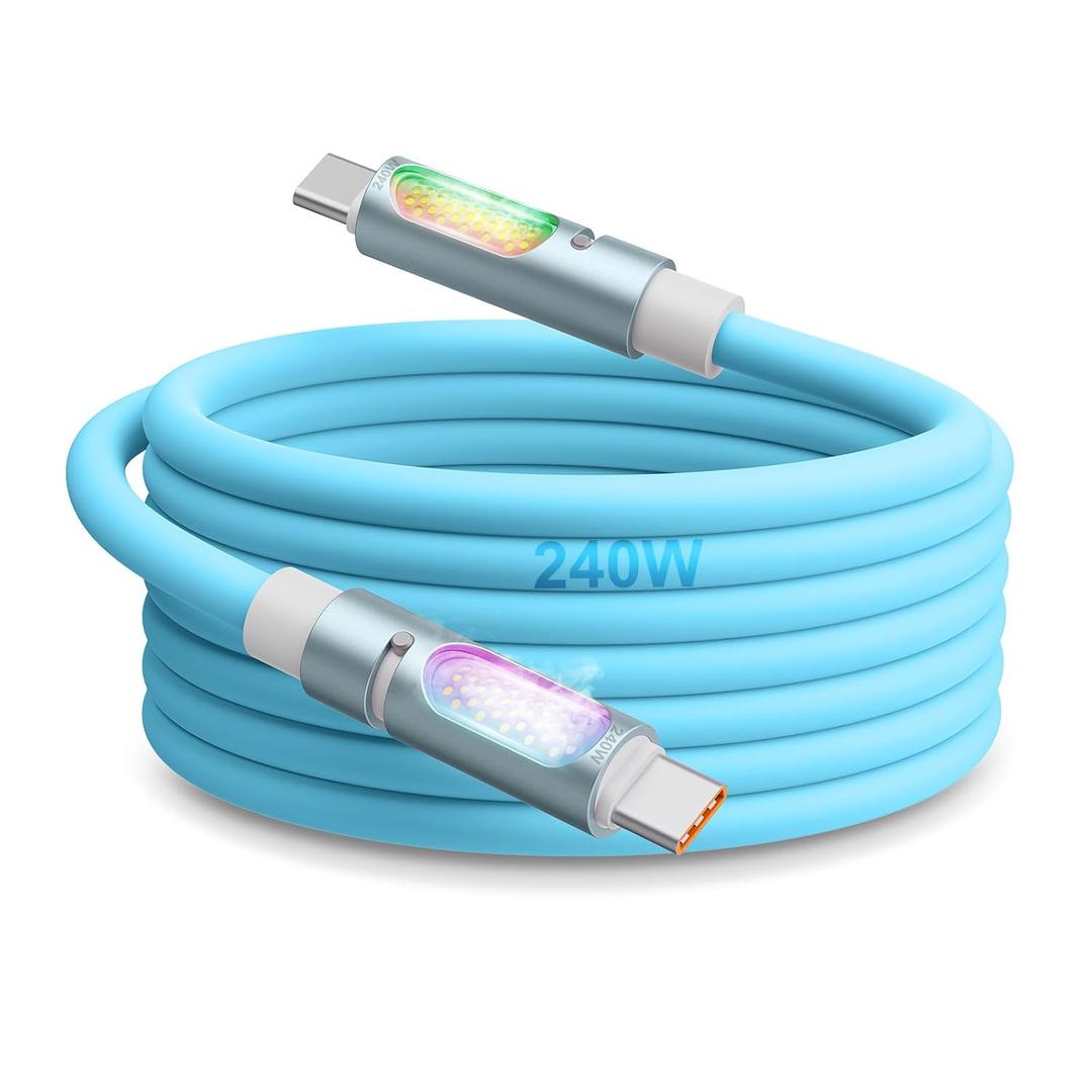 USB C to USB C Cable 4Ft,C-C 240W Super Fast Charging Cord Blue,Type C Liquid Food Grade Silicone Cable,Solid Aromatherapy Tablets Fast Charging Cord,for iPhone Series,Car,Pro,Pixel