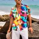 Family Hawaiian Matching Outfits Mommy Dad and Me Beach Shirt Tropical Flower Short Sleeve Button Down Tops 110