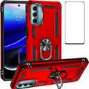 for Motorola G 5G 2022 Case with Screen Protector,Ring Kickstand Heavy Duty Dual Layer Shockproof Military Grade Drop Proof Soft Touch Cover for Motorola G 5G 2022 Phone Case (Red)