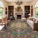 Kokia 10x14 Washable Black and Pink Area Rugs with Vintage Orient Design, Soft Rug for Living Room or Bedroom, Non-Slip Low Pile Stain Resistance Features, Distressed Medallion Pattern