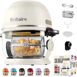 Non Toxic Air Fryer - Glass AirFryer 5 Quart w/ 360 Visibility, Self-Cleaning, 400F Vortex Air Fryer for Even Cooking, BPA-Free Teflon Free, 6-in-1 Functions, Rotisserie, Roast, Bake, White