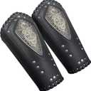 HiiFeuer Viking Embossed Dragon Faux Leather Arm Guards, Medieval Vintage Mercenary Arm Bracers, Retro Knight Gauntlets (Black A)