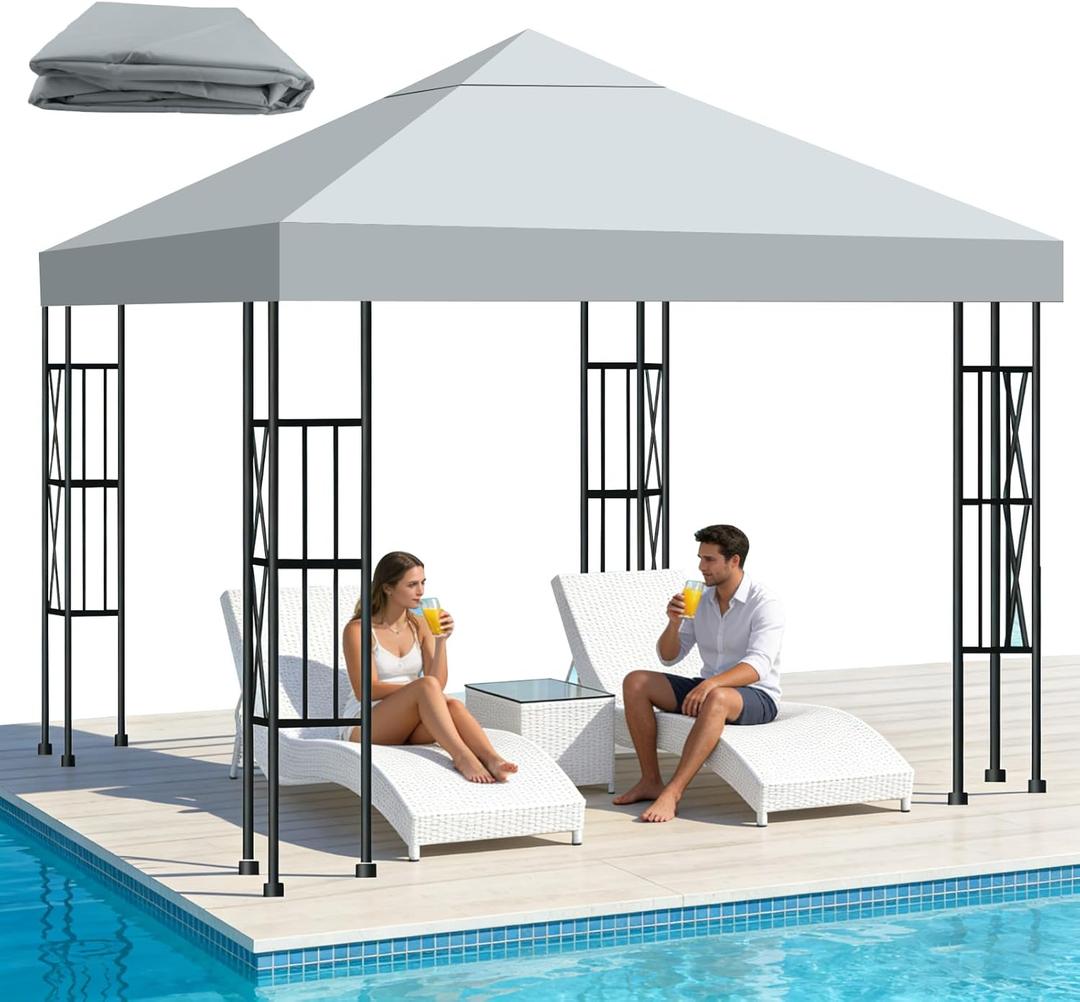 Qdreclod 10x10 FT Replacement Top Canopy Replacement Top Gazebo Cover Single Tier Sun Shade Canopy Cover for Shop, Yard, Outdoors Commercial Use Gazebo Canopy Top Replacement (Gray)