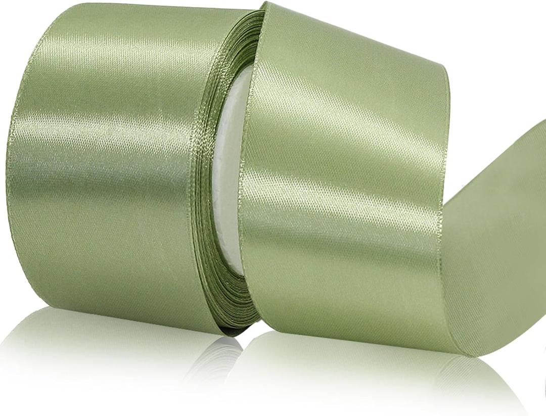 Sage Green Ribbon for Flower Bouquet Sash 2 inch x 25 Yards Dusty Sage Silk Ribbon for Mothers Day Gift Wrapping, Wedding Invitations, Ribbons for Crafts, Hair Bows Making