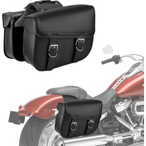 Nomad Leather Motorcycle Saddlebags Large Quick-Easy Universal Fit Throw Over Saddle Bags Cruiser Biker Side Bags (Black)