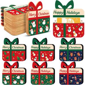 Cinnvoice 6 Pcs Christmas Gift Card Holders Gift Box Shaped Wooden Money Holders Money and Shopping Card Sleeves Cash Sleeves Winter Holiday Decor