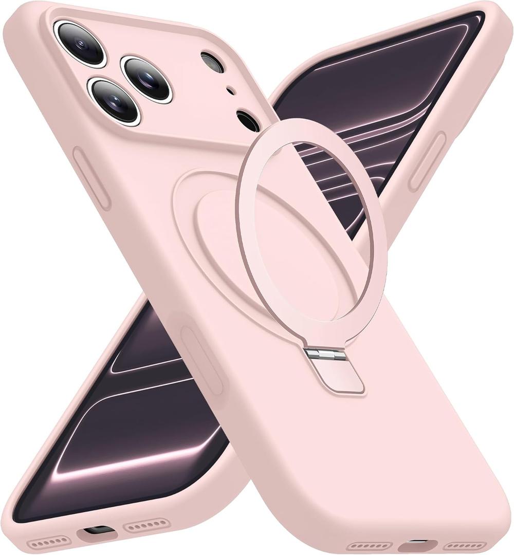 Compatible with iPhone 17 Pro Case with Magnetic Invisible Stand Compatible with Mag-Safe Military Drop Tested Shockproof Silicone 17 Pro Phone Cases for Women Men 6.3"Pink