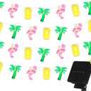 Huquary 50 LED 25ft Tropical Beach Hawaiian Solar String Lights Flamingo Pineapple Palm Tree Lights Outdoor 8 Modes Waterproof Solar Powered Decor for Hawaii Summer Tropical Pool Beach Luau Party