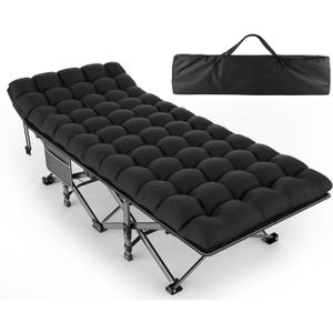 ZENPETIO Camping Cot for Adults, Heavy-Duty Portable Cot Bed with Mattress, Foldable Padded Sleeping Cots for Camping Travel Tent Day Bed Outdoor & Home Guest, Max Load 500 LBS, 75x28x15, Basic