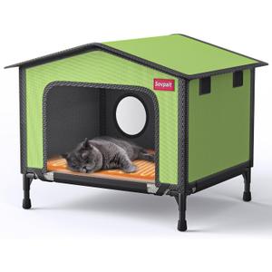 SOVPAIT Outdoor Heated cat House with Heating pad and Escape Door, Waterproof and Warm Stray cat House,Suitable for Indoor, Outdoor, Winter, and Summer(Green, M20*14.8 * 12.8)