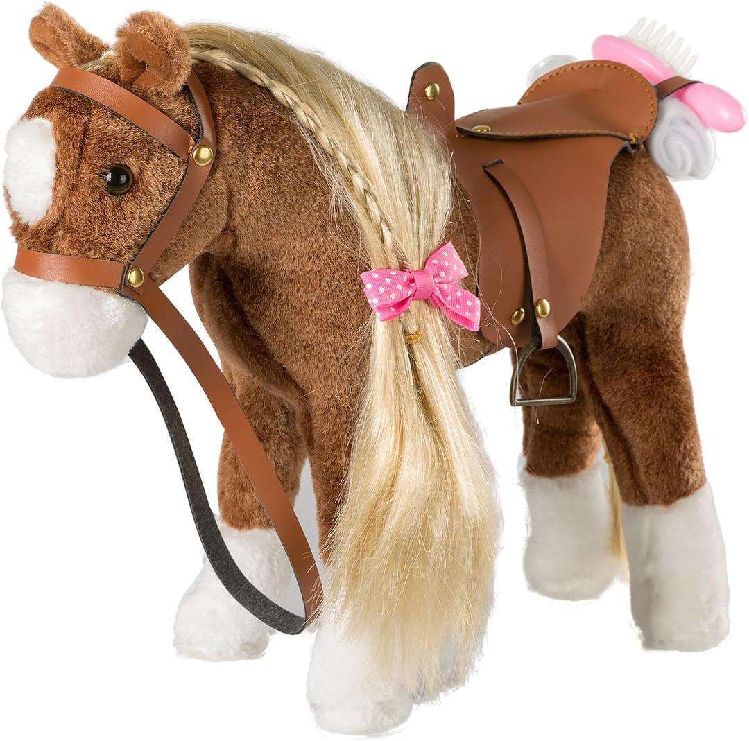 HollyHOME Horse Stuffed Animal Cute Pony Plush Pretend Play Horse Toys for Girls 11 inches Brown