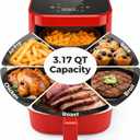 Simple Deluxe 8-in-1 Air Fryer 3 Qt, Digital Preset Airfryer with Overheat Protection and Auto Shut-Off, Nonstick and Dishwasher-Safe Basket for Fries, Bake, Roast, 60-Min Timer, Max 400F, 800W, Red, 3.17 QT