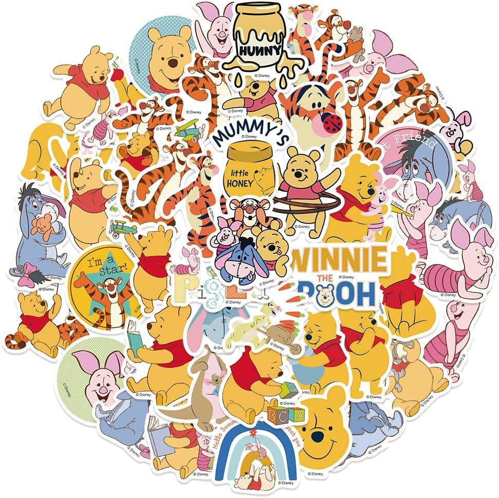 50Pcs Pooh Bear Sticker for Kids, Cute Cartoon Waterproof Vinyl Stickers for Adult Teen Girl Student Water Bottle Laptop Phone Computer Guitar Notebook Skateboard Travel Case Scrapbook Helmet