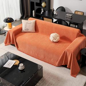 Boho Sofa Cover for 2 Cushion Couch  Plush Chenille Fabric,Washable, Cat ProofPet Protector for Sectional & Loveseat (Y-Orange, Large:71"x 118")