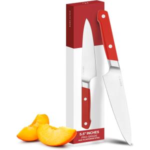 Misen 5.5" Utility Knife  High Carbon Japanese AUS-10 Stainless Steel  Hybrid German & Japanese Blade  Precision Kitchen Knife for Professionals & Home Cooks  Ultimate Cutting Performance - Red