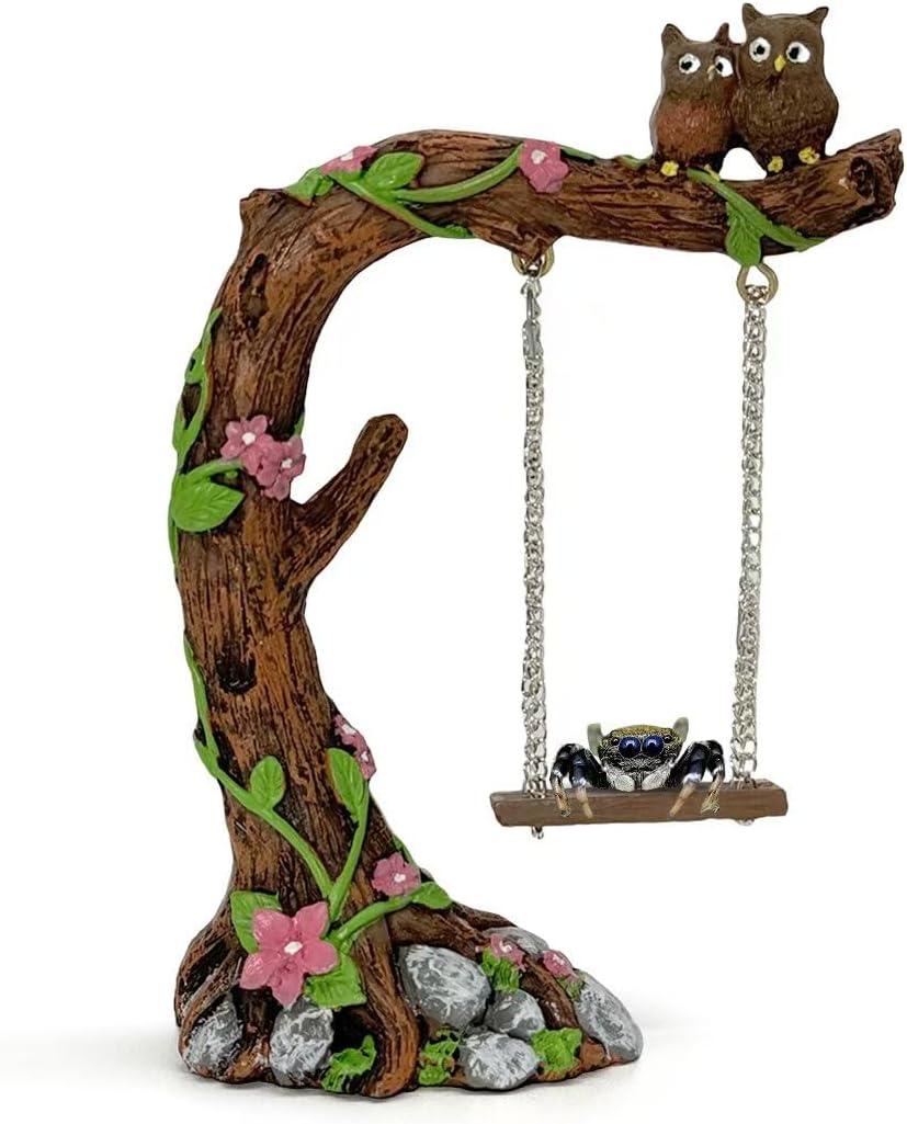Jumping Spider Accessories, Funny Fairytale Garden Swing, Jumping Spider Climbing Toy, Garden Tree Owl Figurines for Jumping Spider Enclosures Accessory Decoration