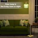 Glass Floor Lamp for Living Room, Modern Standing Lamp with Green Ribbed Glass Lampshade and Pedal Switch, 66 Tall Lamp & Gold Floor Lamp for Bedroom Study Room,Brushed Gold(3000K LED Bulb Included)