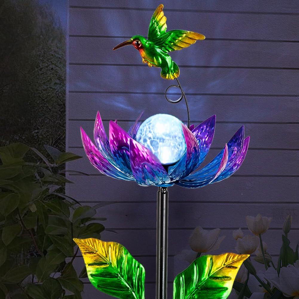 Solar Wind Spinners Outdoor, Solar Wind Spinner with Cracked Ball Lights,Garden Spinners for Yard, Garden, Patio, Lawn Decor (Purple)