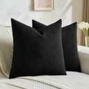 FUTEI Pack of 2 Solid Chenille Throw Pillow Covers 20x20 Inch Soft Cozy Wheat Ear Striped Textured Decorative Cushion Cases Modern Farmhouse Accent for Couch Bed Living Room, Black