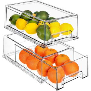 Sorbus Medium Clear Storage Drawers (2 Pack)  Stackable Organizer Drawers for Fridge, Pantry, Kitchen  Pull-Out Storage Bins with Handles, Slide Out Acrylic Drawers