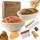 Sourdough Bread Baking Supplies: 9 Inch Round & 10 Inch Oval Banneton Bread Proofing Baskets w/Liner, Bread Lame, Dough Scrapers, Cleaning Brush, Artisan Bread Making Gifts for Bakers
