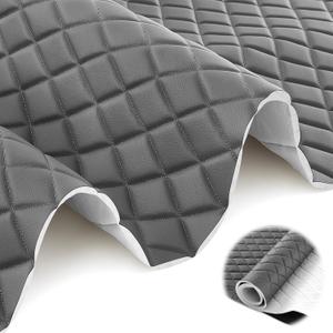 SmoothNovelty 1.1 Yards Diamond Quilted Vinyl Headliner Material 55 in Wide Faux Leather with Foam Backed 2" x 3" Diamonds Pattern Fabric for Car Furniture Upholstery(Dark Gray)