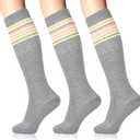 LIN PERFORMANCE Compression Socks for Women and Men 3 Pairs 15-20 mmHg Cotton Knee High Support Socks for Travel Sport