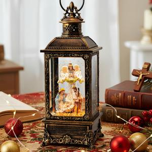 Christmas Snow Globe Swirling Glittering Angel & Nativity Scene with Music, USB Lined/Battery Operated Lighted Water Lantern for Christmas Festival Decoration Gifts (11.6'' Nativity)