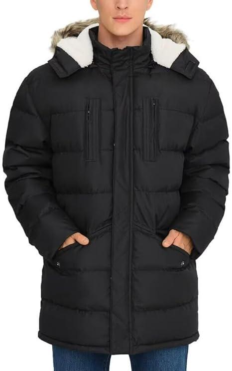 Rejork Men's Long Winter Coats Warm Water Resistant Puffy Hooded Windbreaker Insulated Thicken Jackets with Hood, Size 4XL