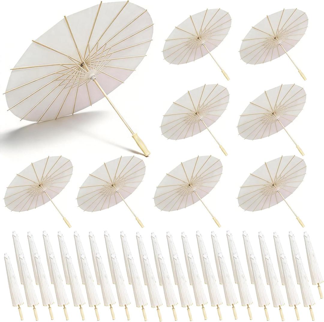 33 Inch White Paper Umbrellas 60 Pack Paper Decorative Chinese Japanese Parasol Umbrella DIY Oiled Painting Umbrellas Crafts for Wedding Bridal Party Decor