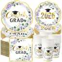 Pickmesh 250 Pcs Class of 2026 Graduation Party Supplies for 50, Purple Gold Floral Congrats Grad Paper Plates Napkins Cups Disposable Graduation Party Tableware Set for Grad Table Decoration