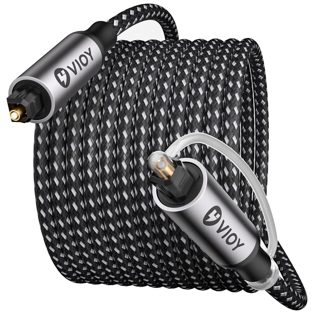 VIOY Optical Audio Cable 15 FT, Long Digital Fiber Optic Audio Cable, Braided S/PDIF Adat Optical Cord for Soundbar, TV, Amplifier, Home Cinema, Stereo Systems, Xbox, PS4 and More