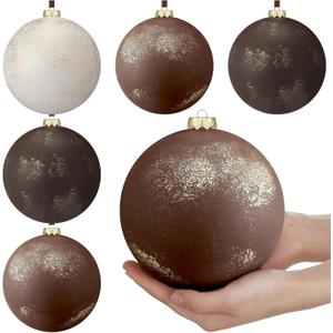 Motionchic 6 Pcs 6 Inch Large Neutral Christmas Balls Ornaments Jumbo Big Rustic Textured Brown Beige Tan Gold Dot Xmas Ornaments Vintage Farmhouse Modern Christmas Decor for Xmas Tree Outdoor Decor