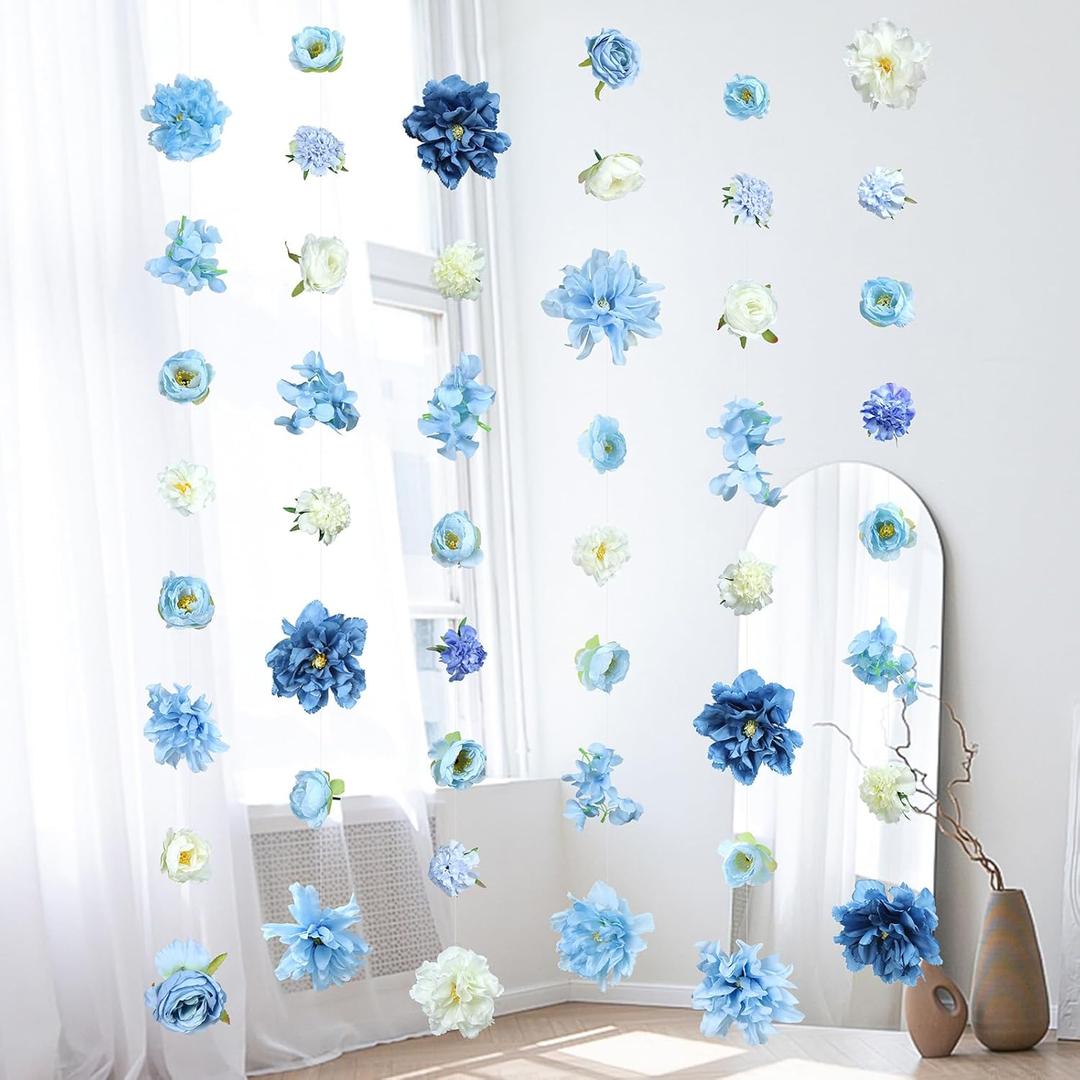 K KUMEED 6 PCS Blue Flower Garlands Hanging Decorations,Floral Party Decorations Flowers on String with Hooks for Wedding Birthday Baby Shower Home Birthday Decorations