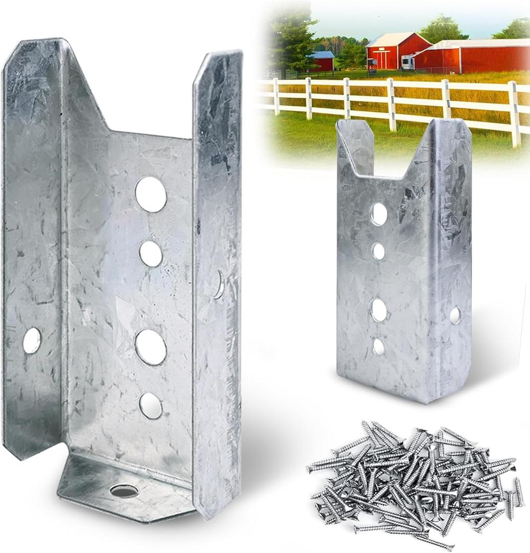 LukLoy 20 Pack 2x4 Brackets for Wood Rail, Fence Brackets Repair Kit Galvanized, Deck Railing Bracket Connectors for 2"4"(Actually 1.5"x3.5") Wood Post, Includes 140PCS 304 Stainless Steel Screws
