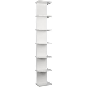 7 Tier Wall Shelf Unit - Narrow Smooth Laminate Finish - Vertical Column Wall Decor Mount Floating Storage Home Decor Organizer Tall Tower Utility Shelf for Bedrooms, Living Rooms(White)
