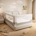 2 Piece Full Size Bed Rails for Toddlers, No-drill Needed Baby Bed Rail Guard with Height Adjustable, Thickened & Reinforced Child Safety Side Railing Guards/Bedrail for Kids,White/Grey, 54x74.8Inches