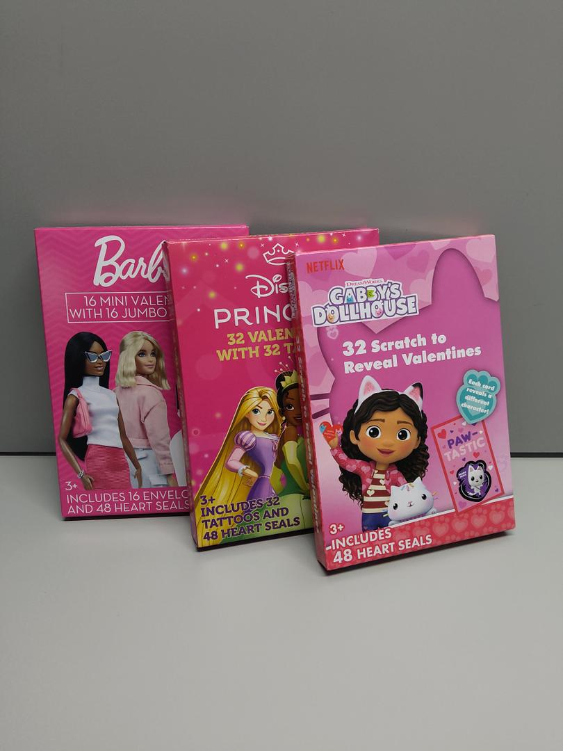 Barbie, Disney Princess, And Gabby’s Dollhouse Valentines For Kids – Pack Of 3 – Fun Classroom Exchange Cards With Tattoos, Scratch Reveals, And Heart Seals