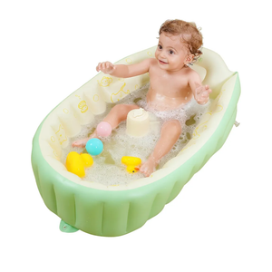 Rlozftel Baby Bathtub, Inflatable Baby Bathtub with Press Type Air Pump(Tool Free), PVC Materials(Phthlate Free), Safety Non Slip Baby Bath Tub with Back Support & Thick Cushion for 0-3 Ages, Green ‎34.2"L x 20.8"W x 11.4