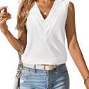 Women's Tank Tops Sleeveless Layered V-Neck Shirts Casual Summer Vest Chiffon Blouses (L, White)