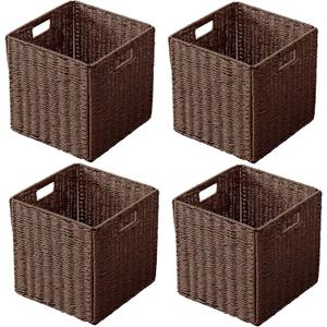 11x11x11 Cube Storage Bins Set of 4, Storage Baskets for Shelves, Brown