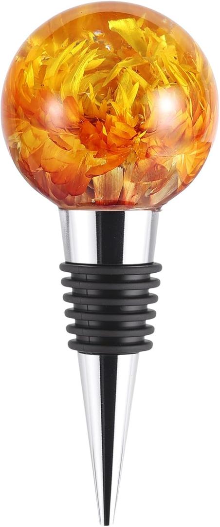 Flower Wine Stopper, Resin Flower Wine Bottle Stopper Decor, Floral Wine Cute Stoppers for Wine Bottles for Kitchen Wedding,Holiday,Birthday,Party and Gift (Yellow)