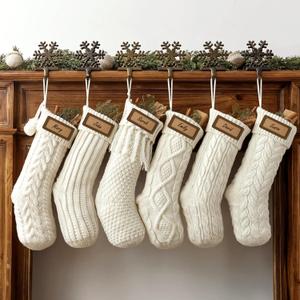 Christmas Stockings: 6 Pack 18 Inch Cream White Cable Knit Personalized Christmas Stockings, Rustic Hanging Xmas Stockings Farmhouse Boho Beige Knitted Stockings Decorations for Family Holiday Decor