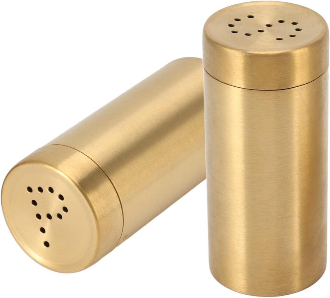 2Pcs Salt and Shakers Set, 7 Ounce Stainless Steel Salt and Dispenser Gold Jar Rustproof Seasoning Bottle Easy Filling Salt and Shakers for Modern Home Kitchen