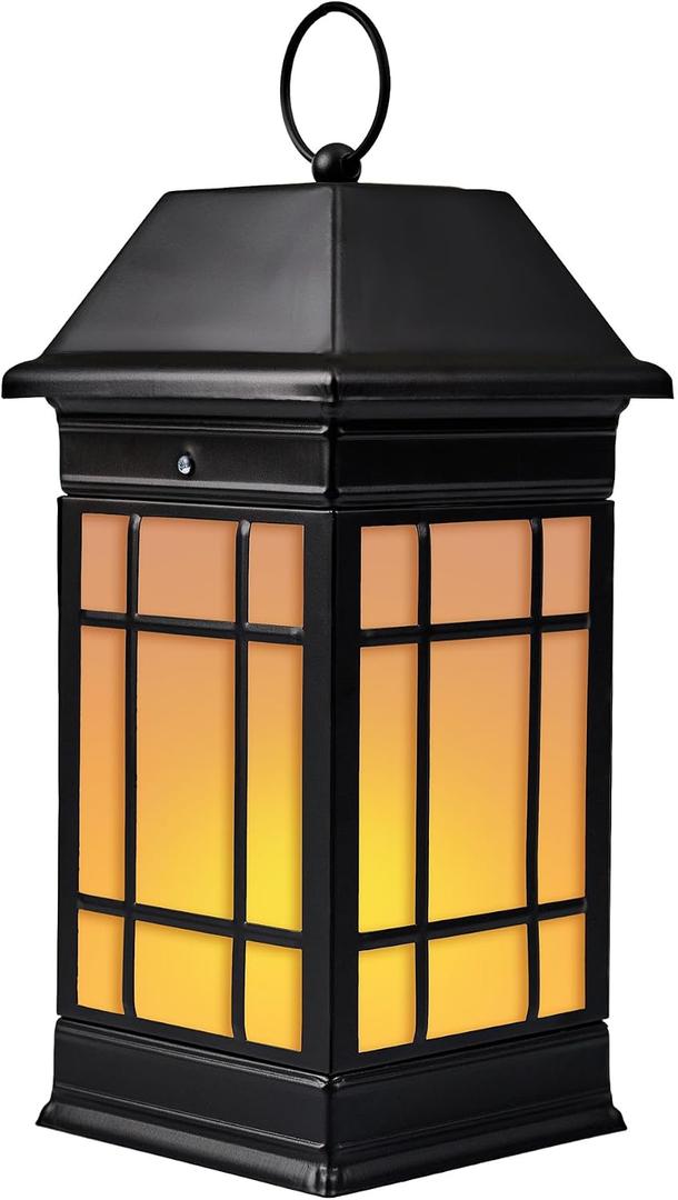 15.5" Solar Lantern Outdoor Waterproof, Glass Flickering Flame Solar Lanterns, Hanging Metal Lantern Decorative for Patio Front Porch Garden Backyard Tabletop Mothers Day Gifts Mom