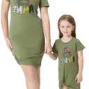 PATPAT Mommy and Me Matching Beach T Shirt Dresses:Short-Sleeve T-Shirt Dresses Vacation Outfits (X-Large, Army Green)