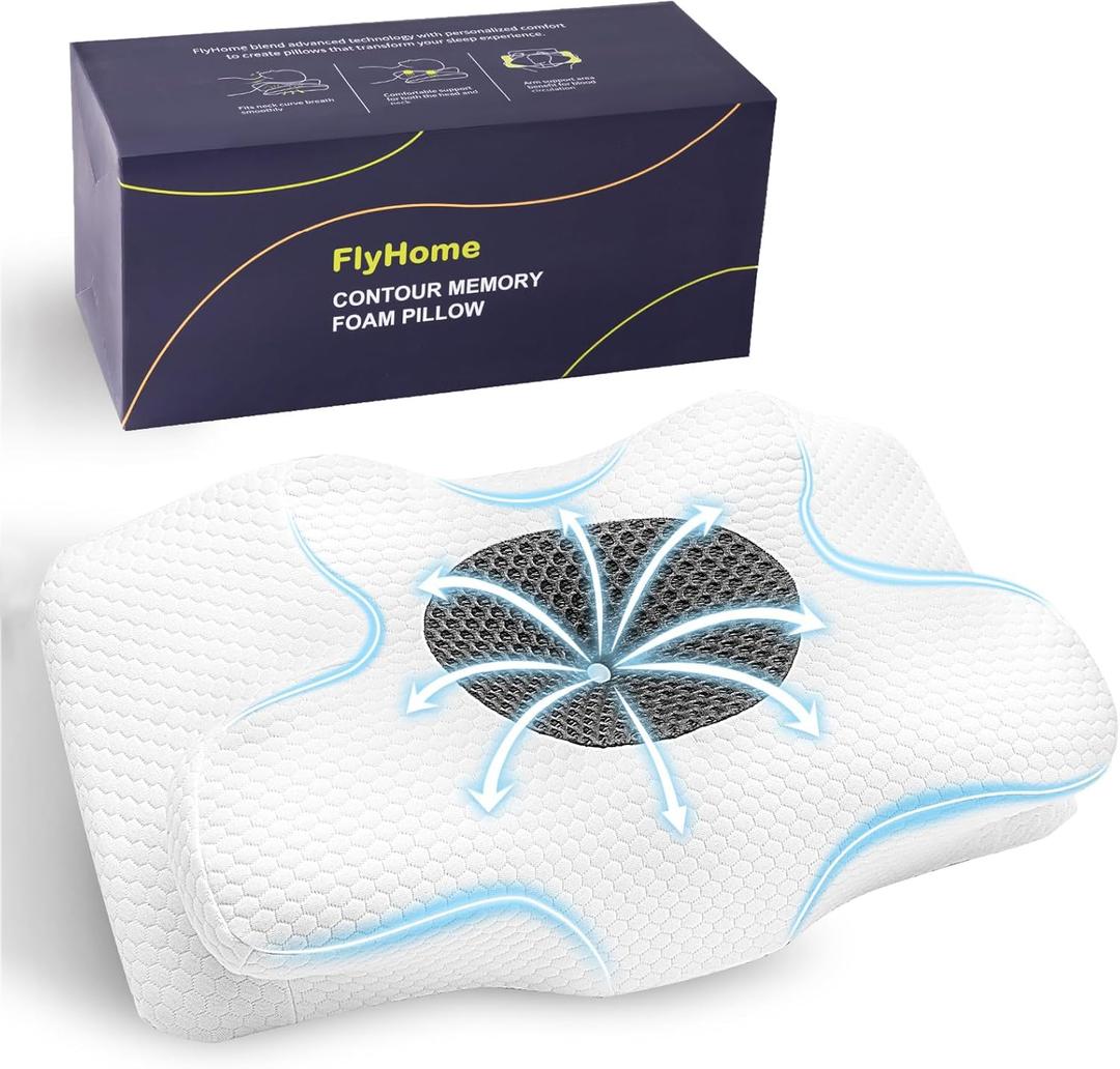 Cervical Neck Pillow, Memory Foam Pillow for Neck Pain Relief, Contour Neck Support Pillows with Cooling Pillowcase, Dreamers Relief Pillow, Ergonomic Bed Pillows for Side Back Stomach Sleepers