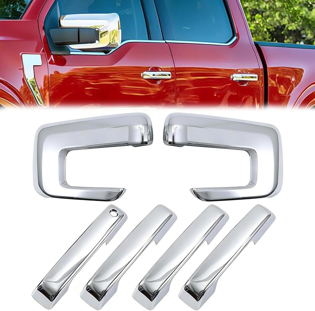 AUCERAMIC Chrome Mirror Caps +Door Handle Covers for Ford F150 2021 2022 2023 2024 2025