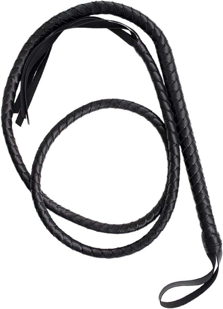 Indiana Whip, Cat Woman Whip Costume, 6.5 Feet Pu Leather Bull Whip, Woven Lion Tamer Cowboy Ringmaster Costume, Black